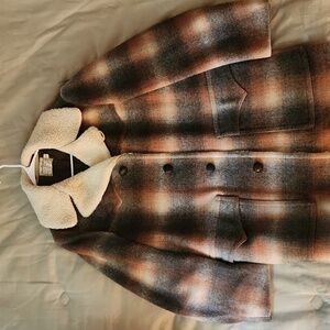 Vintage Pendleton Brown Plaid Western Wear Coat with Shearling Collar